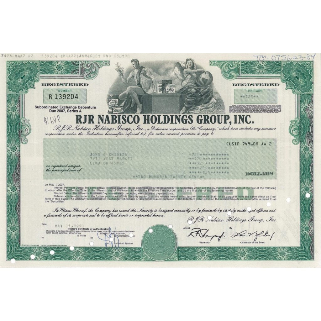 RJR NABISCO HOLDINGS GROUP, INC. - 225 DOLLARI - 1990