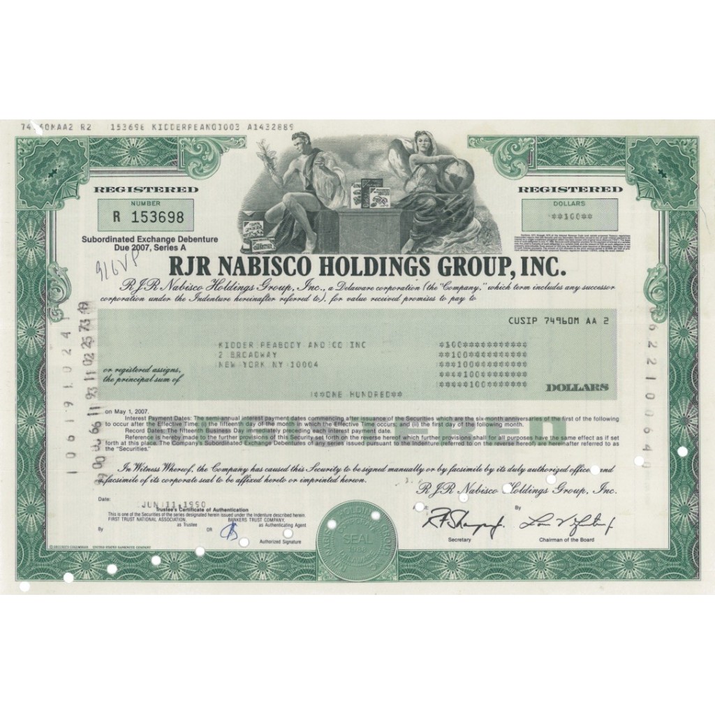 RJR NABISCO HOLDINGS GROUP, INC. - 100 DOLLARI - 1990