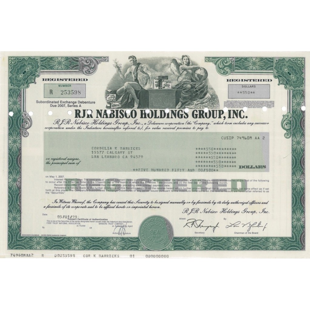 RJR NABISCO HOLDINGS GROUP, INC. - 550 DOLLARI - 1991