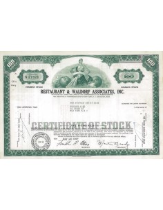 RESTAURANT AND WALDORF ASSOCIATES, INC. 100 AZIONI - 1968