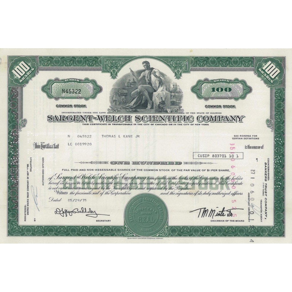 SARGENT-WELCH SCIENTIFIC COMPANY - 100 AZIONI - 1975