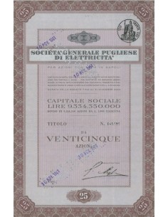 GENERALE PUGLIESE DI ELETTRICITA` - 25 AZIONI NAPOLI 1961