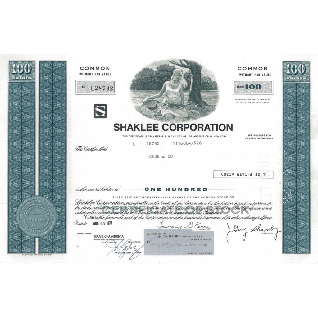 SHAKLEE CORPORATION - 100 AZIONI - 1977