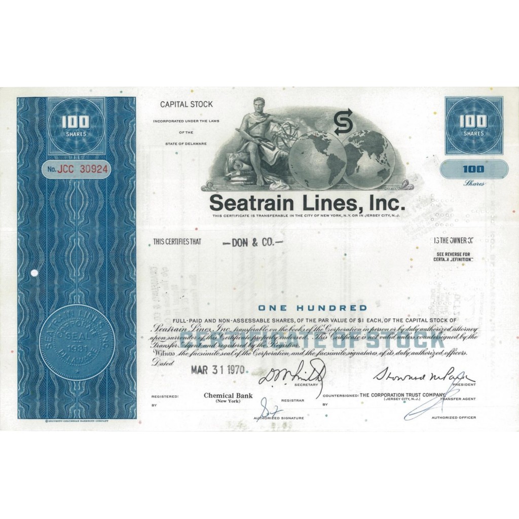 SEATRAIN LINES, INC. 100 AZIONI - 1970
