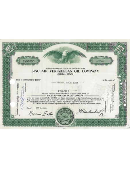 SINCLAIR VENEZUELAN OIL COMPANY - 20 AZIONI - 1963