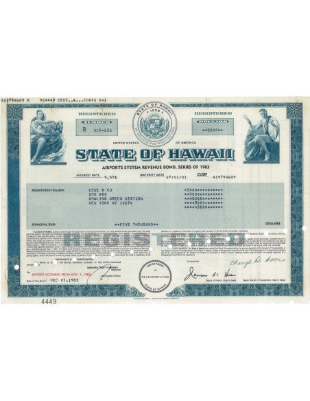 STATE OF HAWAII - 5000 DOLLARI - 1983