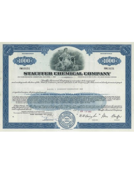 STAUFFER CHEMICAL COMPANY - 1000 DOLLARI - 1966