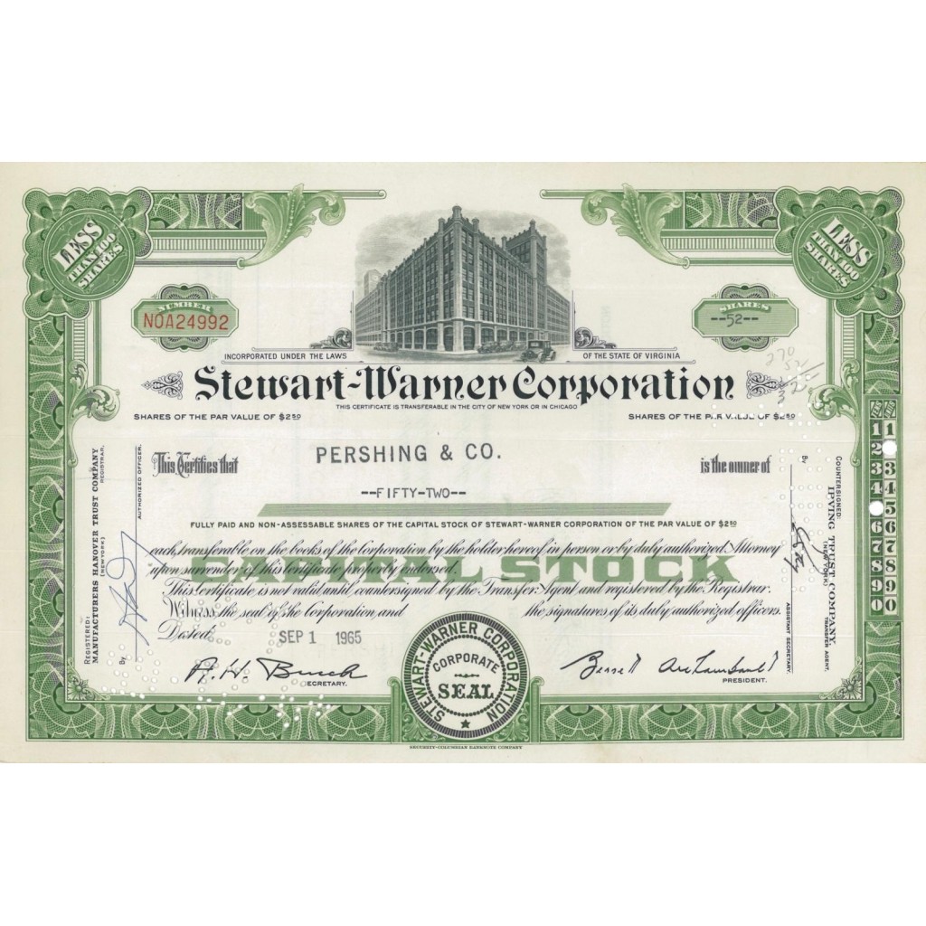 STEWART-WARNER CORPORATION - 52 AZIONI - 1965