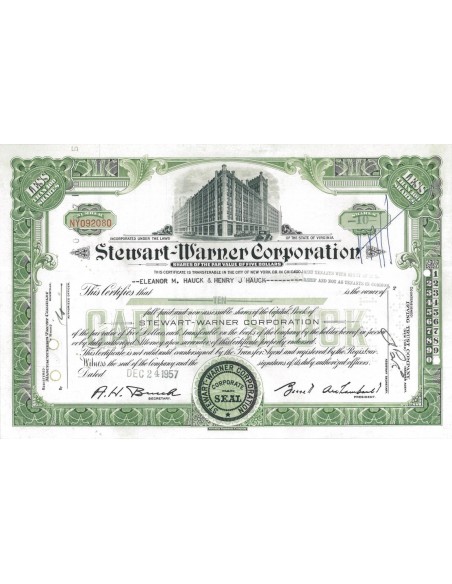 STEWART-WARNER CORPORATION - 10 AZIONI - 1957