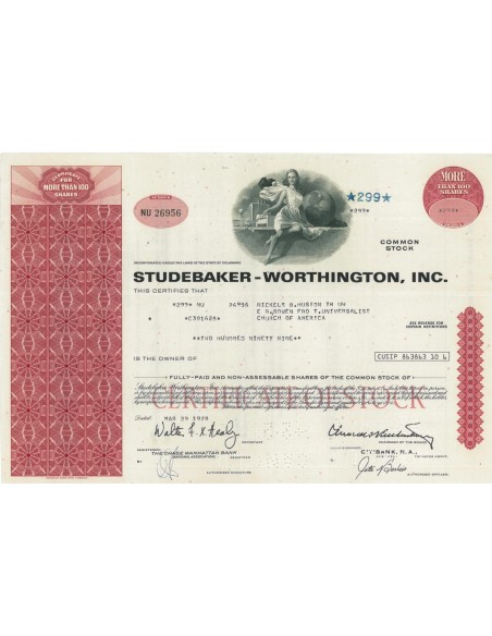 STUDEBAKER-WORTHINGTON, INC.- 299 AZIONI - 1978