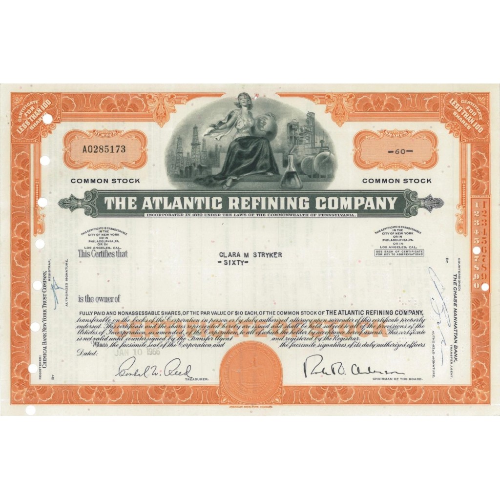 THE ATLANTIC REFINING COMPANY - 60 AZIONI - 1966