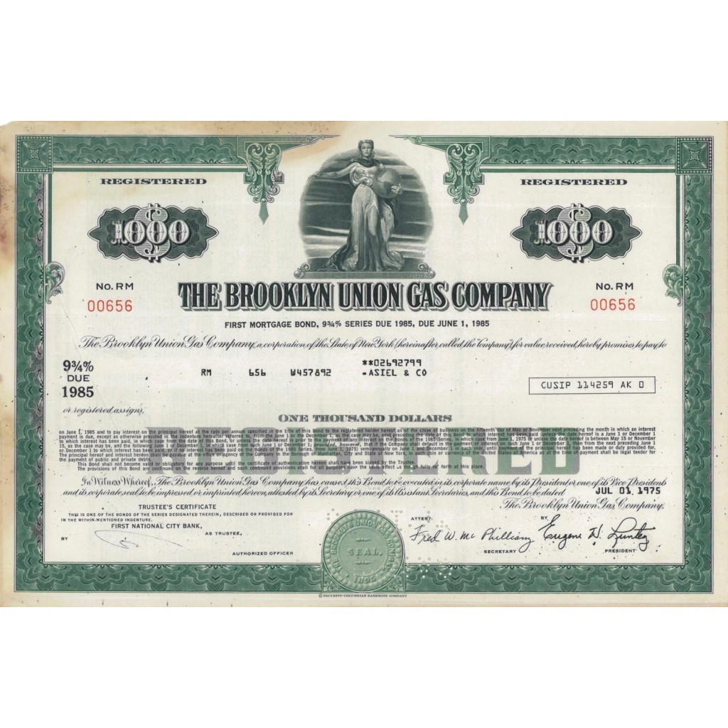 THE BROOKLYN UNION GAS COMPANY - 1000 DOLLARI - 1975