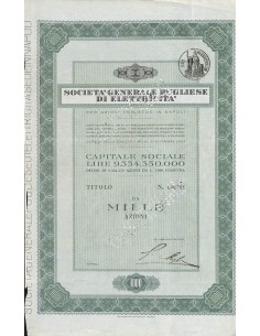 SOC. GENERALE PUGLIESE DI ELETTRICITA` - 1000 AZIONI NAPOLI
