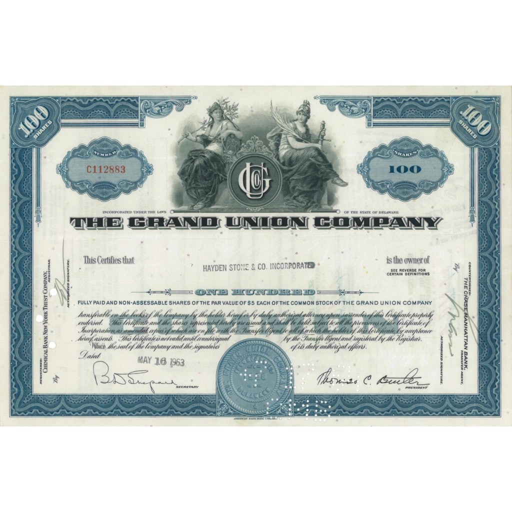 THE GRAND UNION COMPANY - 100 AZIONI - 1963