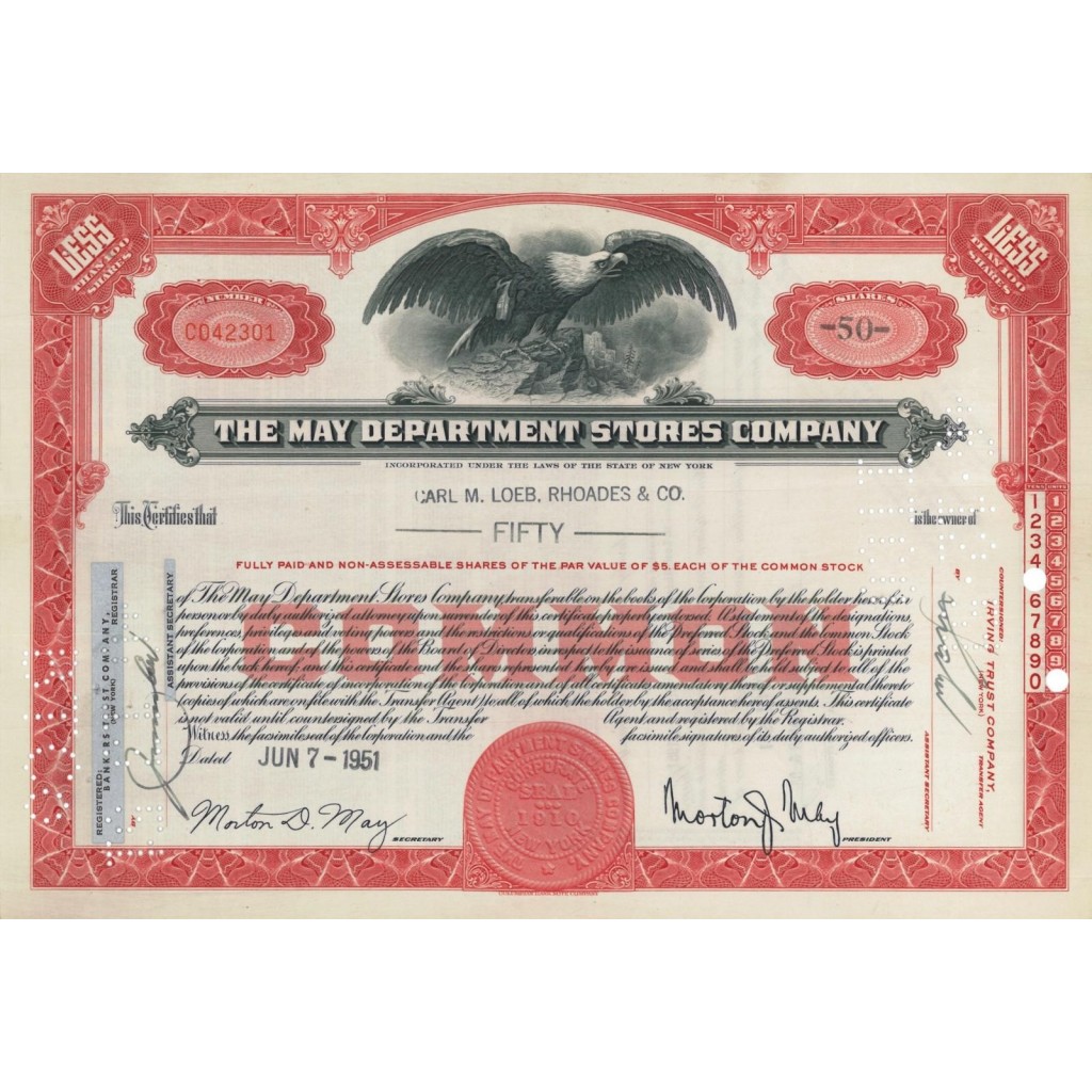 THE MAY DEPARTMENT STORES COMPANY - 50 AZIONI - 1951