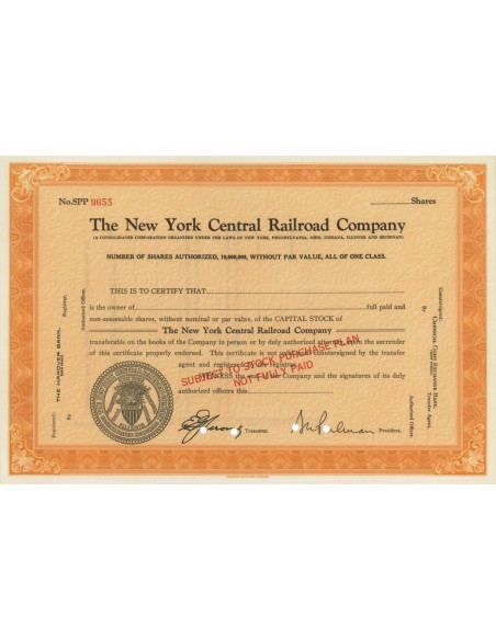 THE NEW YORK CENTRAL RAILROAD COMPANY - AZIONI