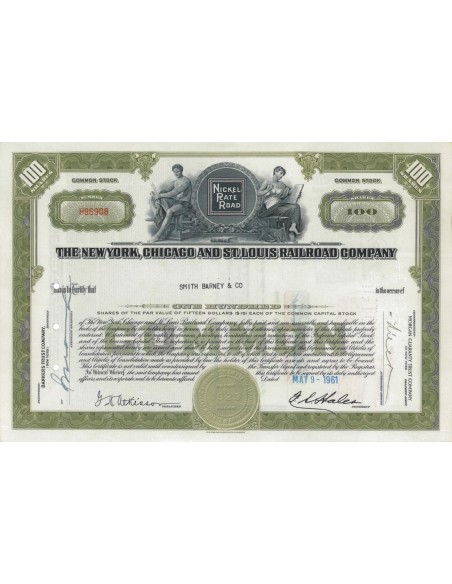 THE NEW YORK, CHICAGO AND ST.LOUIS RAILROAD COMP. 100 AZIONI -1961