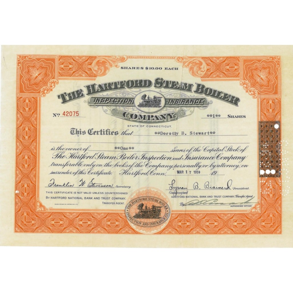 THE HARTFORD STEAM BOILER - 1 AZIONE - 1959