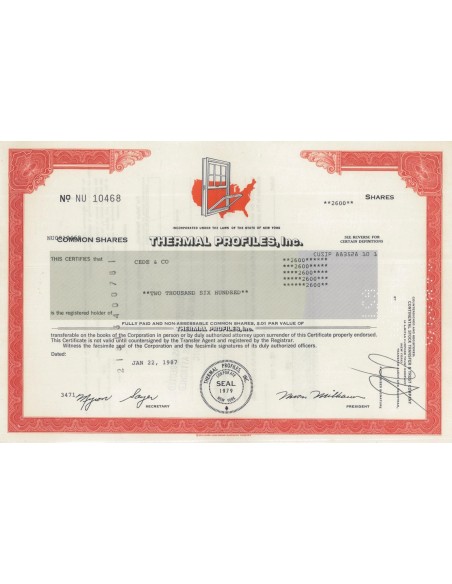 THERMAL PROFILES, INC. 2600 AZIONI - 1987