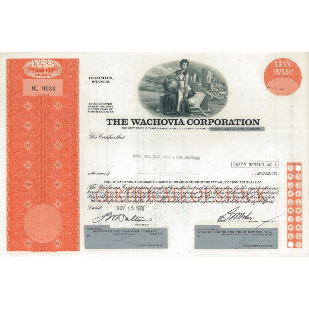 THE WACHOVIA CORPORATION - 1 AZIONE - 1973