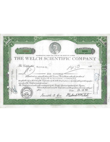 THE WELCH SCIENTIFIC COMPANY - 100 AZIONI - 1961