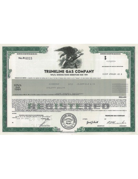 TRUNKLINE GAS COMPANY - 100000 DOLLARI - 1983