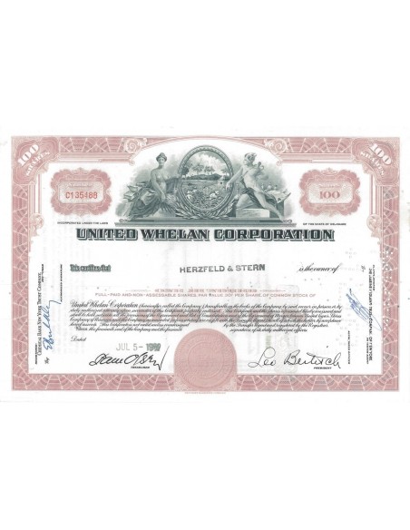 UNITED WHELAN CORPORATION - 100 AZIONI - 1962