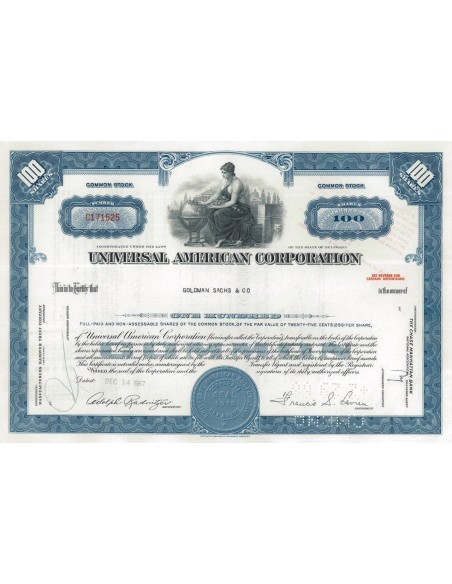 UNIVERSAL AMERICAN CORPORATION - 100 AZIONI - 1967