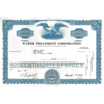 WATER TREATMENT CORP. - 1 AZIONE - 1965