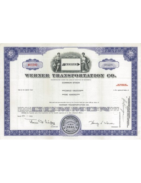 WERNER TRANSPORTATION CO. - 100 AZIONI - 1965