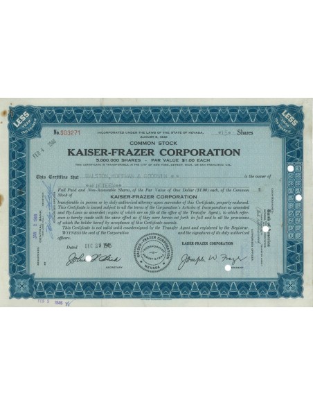 KAISER-FRAZER CORPORATION - 15 AZIONI - 1945