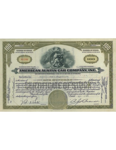 AMERICAN AUSTIN CAR COMPANY INC. - 100 AZIONI - 1931