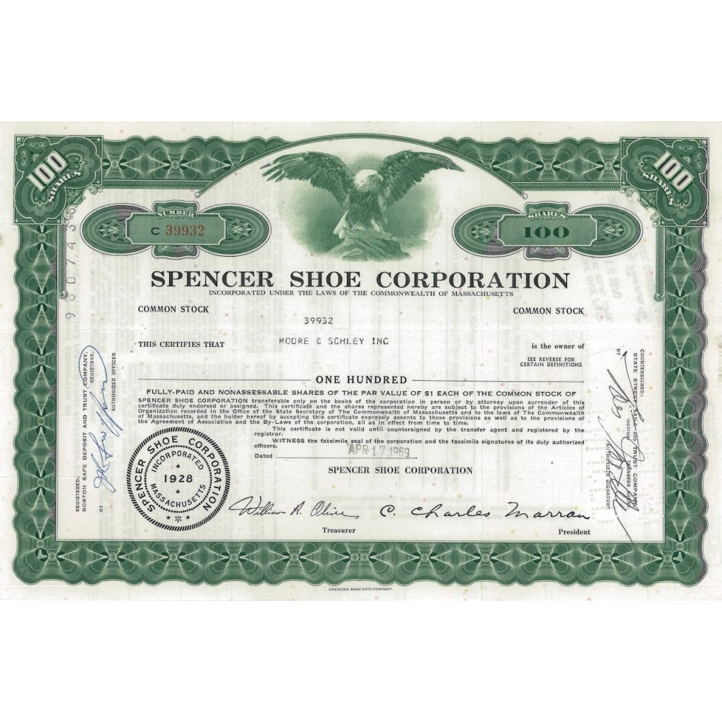 SPENCER SHOE CORPORATION - 100 AZIONI - 1969