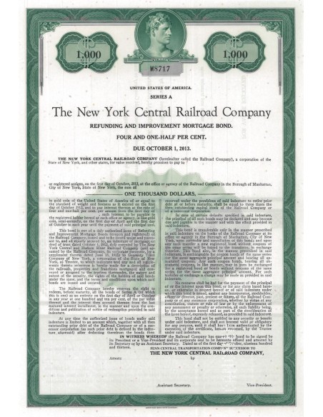 THE NEW YORK CENTRAL RAILROAD COMPANY - 1000 DOLLARI - 2013