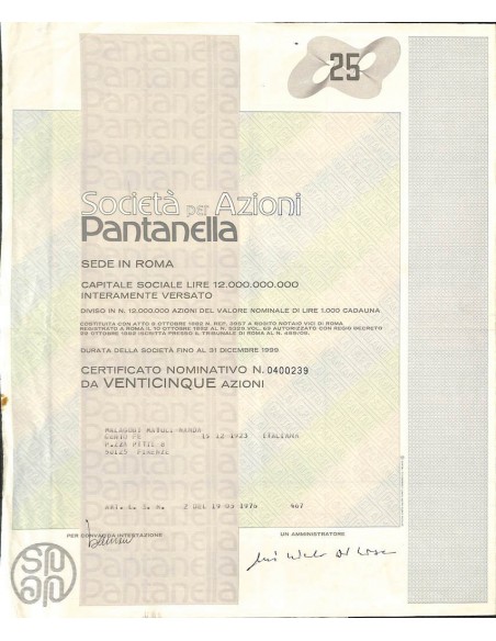 PANTANELLA - SOCIETA` PER AZIONI - 25 AZIONI ROMA 1976