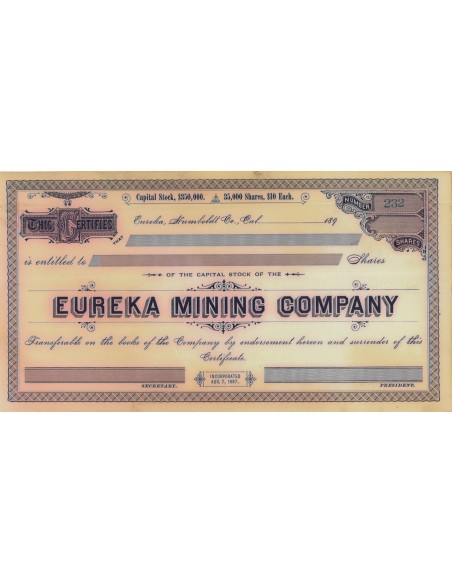 EUREKA MINING COMPANY - AZIONI - 1897