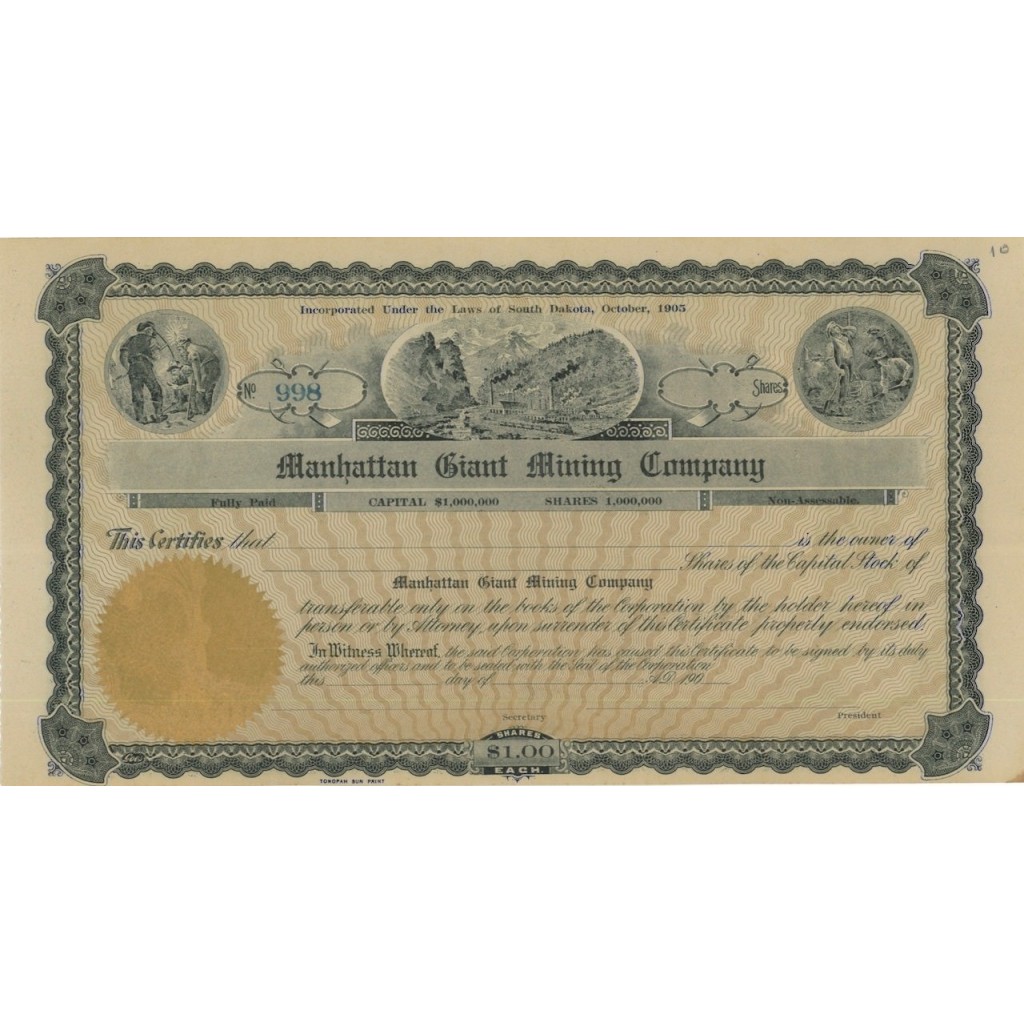 MANHATTAN GIANT MINING COMPANY - AZIONI