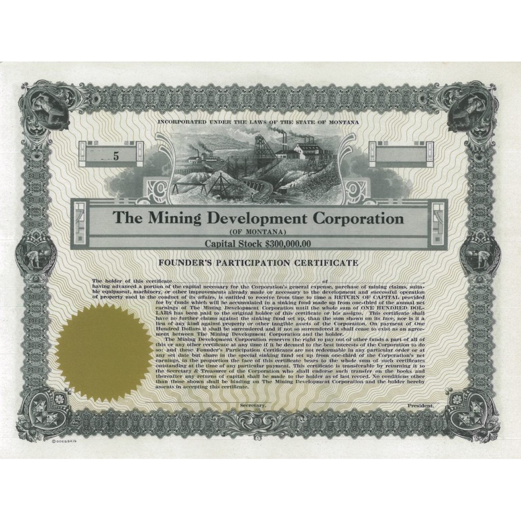 THE MINING DEVELOPMENT CORPORATION - 5 AZIONI