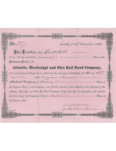 ATLANTIC, MISSISSIPPI AND OHIO RAIL ROAD COMPANY - 7 AZIONI 1870
