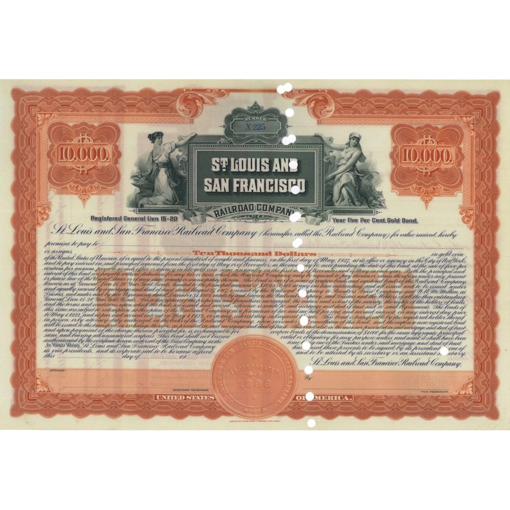 ST. LOUIS-SAN FRANCISCO RAILWAY COMPANY - 10000 DOLLARI - 1927