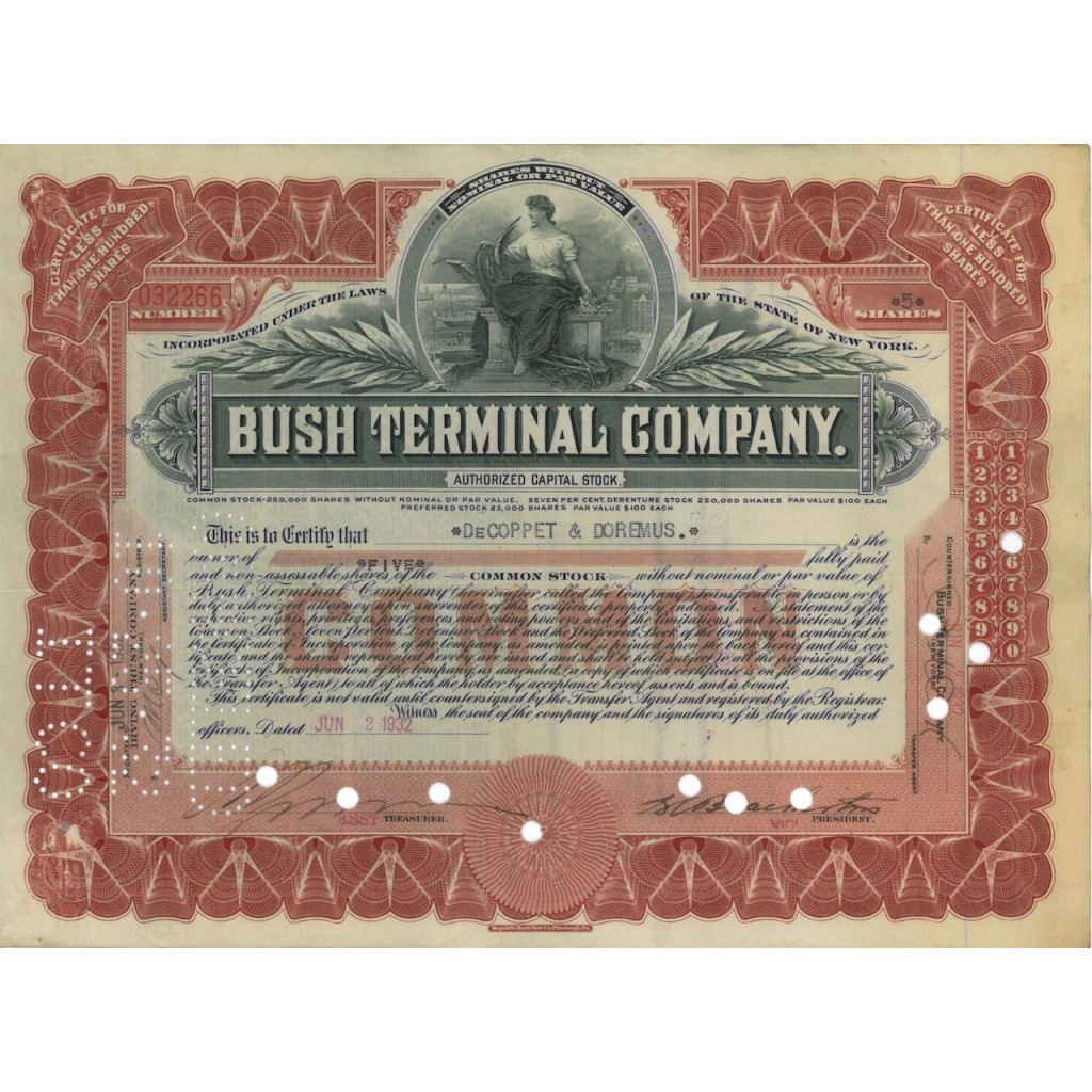 BUSH TERMINAL COMPANY - 5 AZIONI - 1932