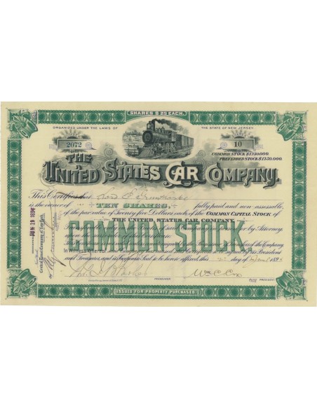 THE UNITED STATES CAR COMPANY - 10 AZIONI - 1897
