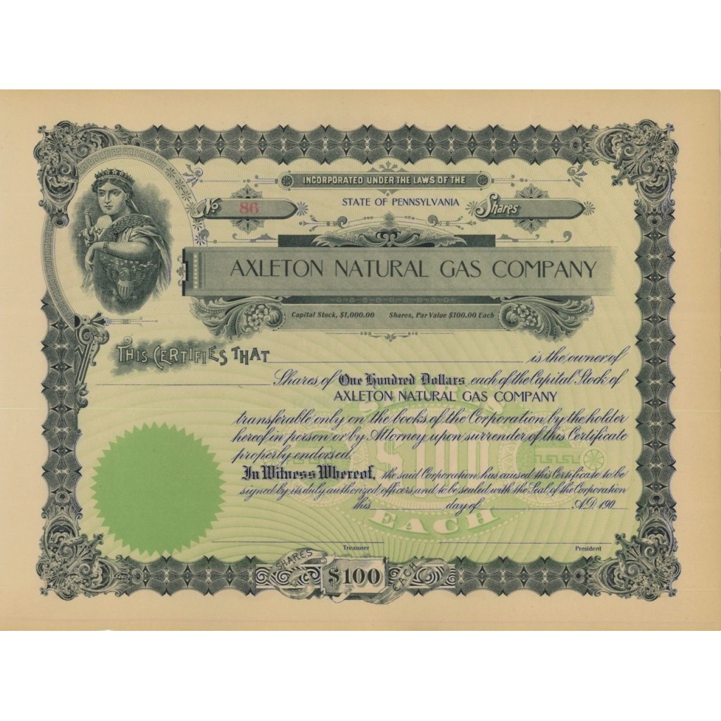 AXLETON NATURAL GAS COMPANY - AZIONI - 1900