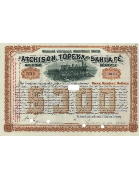 ATCHISON TOPEKA AND SANTA FE - RAILROAD COMPANY - 300 DOLLARI - 1894