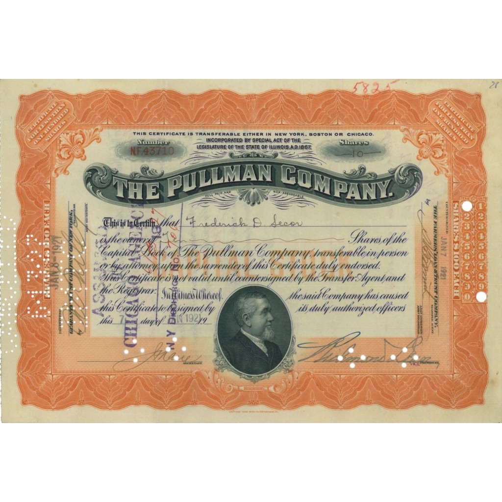 THE PULLMAN COMPANY - 10 AZIONI - 1921