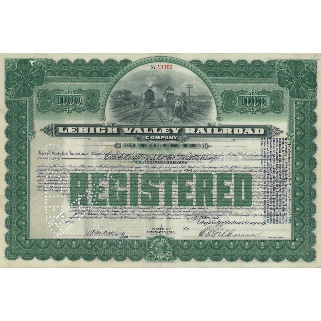 LEHIGH VALLEY RAILROAD COMP. 1000 DOLLARI - 1932