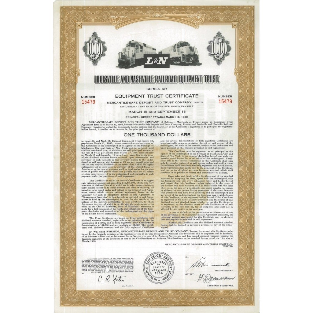 LOUISVILLE AND NASHVILLE RAILROAD EQUIPMENT TRUST. 1000 DOLLARI 1980