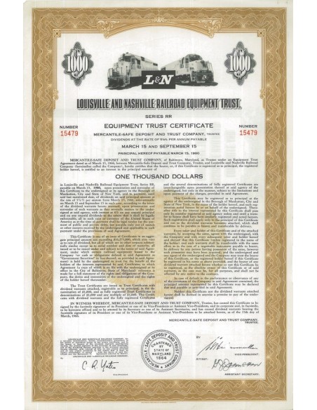 LOUISVILLE AND NASHVILLE RAILROAD EQUIPMENT TRUST. 1000 DOLLARI 1980