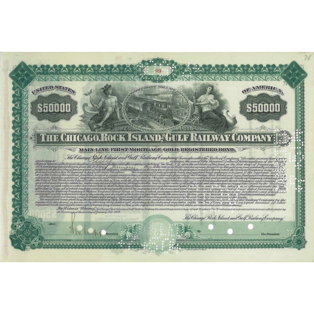 THE CHICAGO, ROCK ISLAND AND GULF RAILWAY COMP. 50000 DOLLARI - 1904