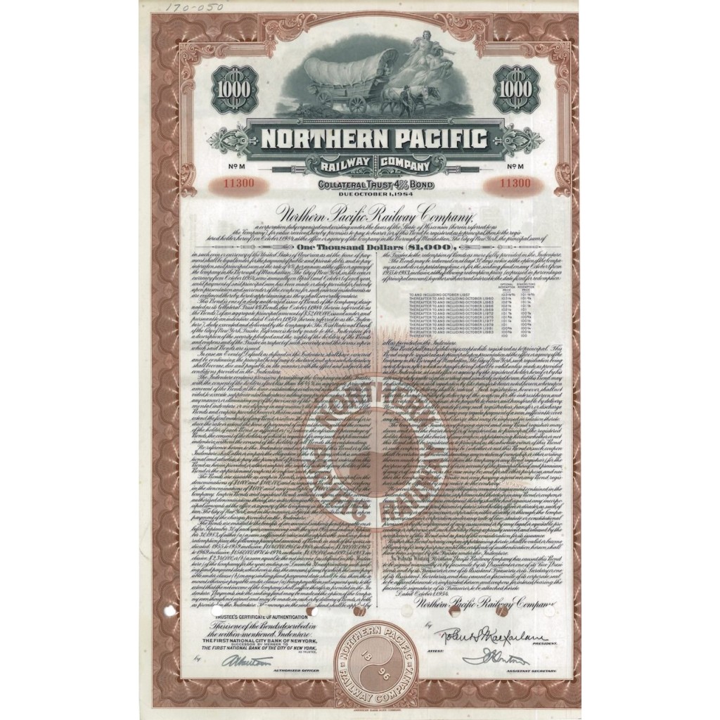 NORTHERN PACIF RAILWAY COMPANY 1000 DOLLARI - 1954